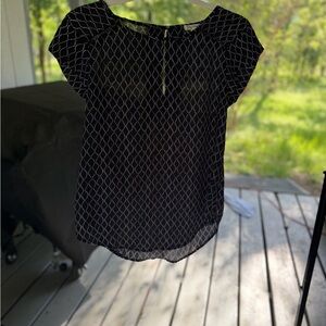 Women’s Black Patterned Blouse - Lightweight Short Sleeve Top